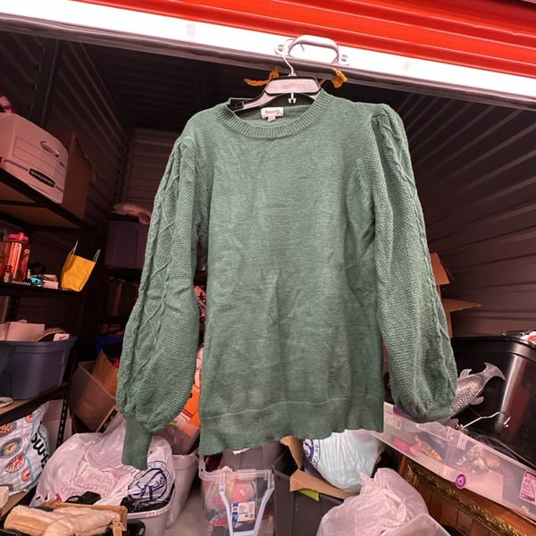 &merci Women Green Cable Knit Lantern Sleeve Crew Neck Pullover Sweater Plus Size 2XL