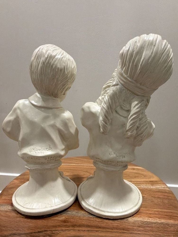 Vintage 1971 Universal Statuary Kendrick Boy Saxophone & Girl Figurine Bust  11