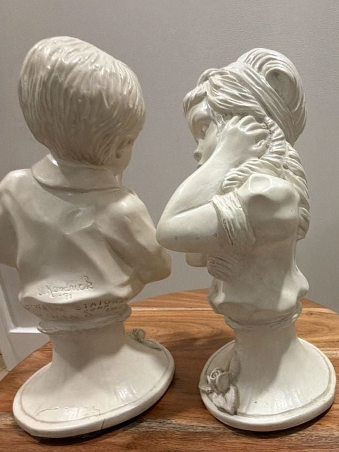 Vintage 1971 Universal Statuary Kendrick Boy Saxophone & Girl Figurine Bust  12