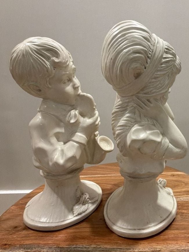 Vintage 1971 Universal Statuary Kendrick Boy Saxophone & Girl Figurine Bust  10