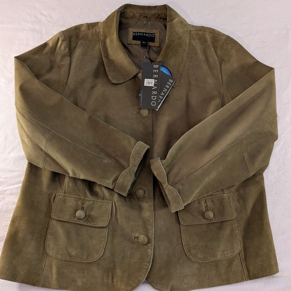 Bernardo Suede Olive Green Button Front Jacket 3X NWT
