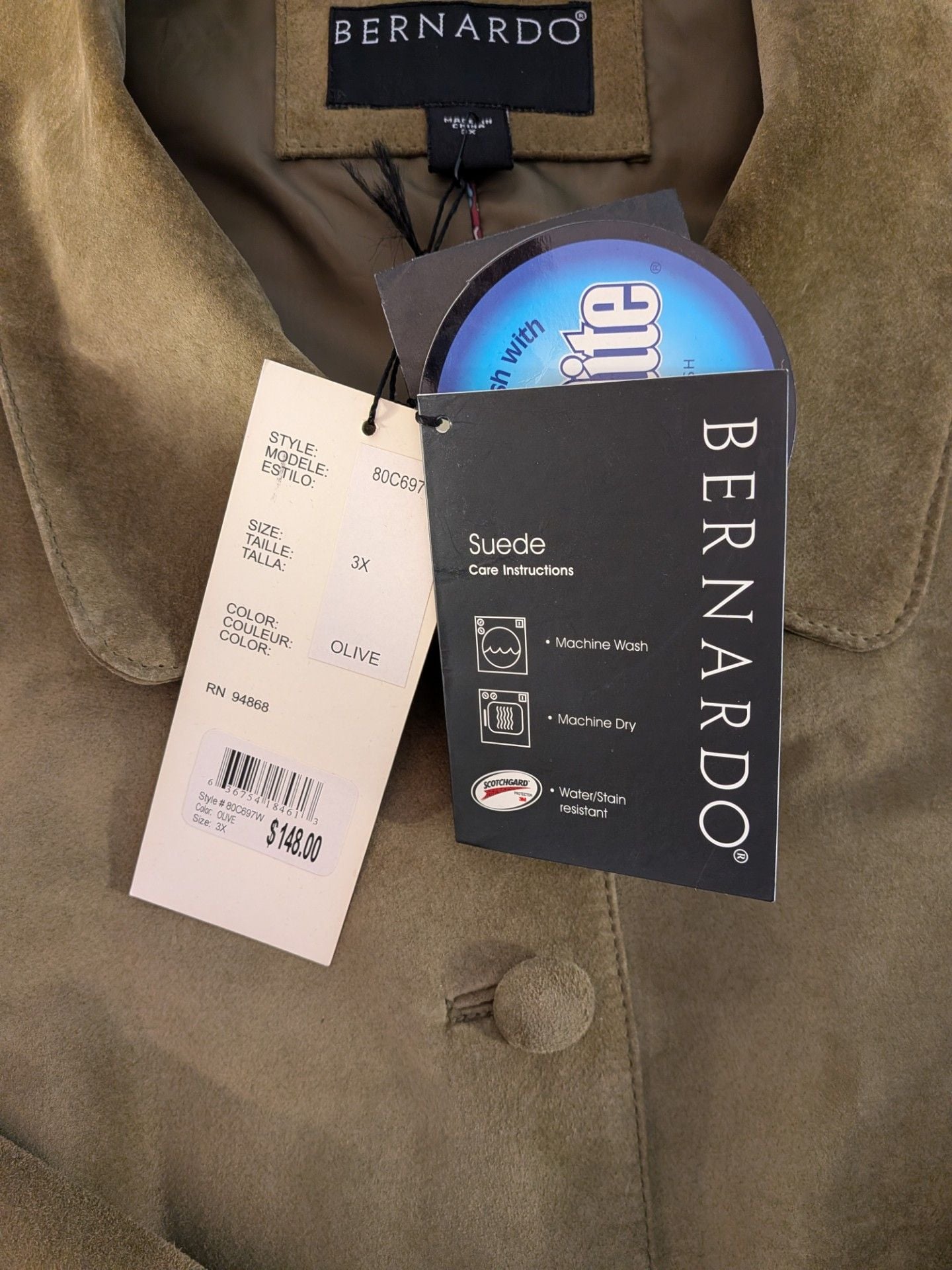 Bernardo Suede Olive Green Button Front Jacket 3X NWT 4