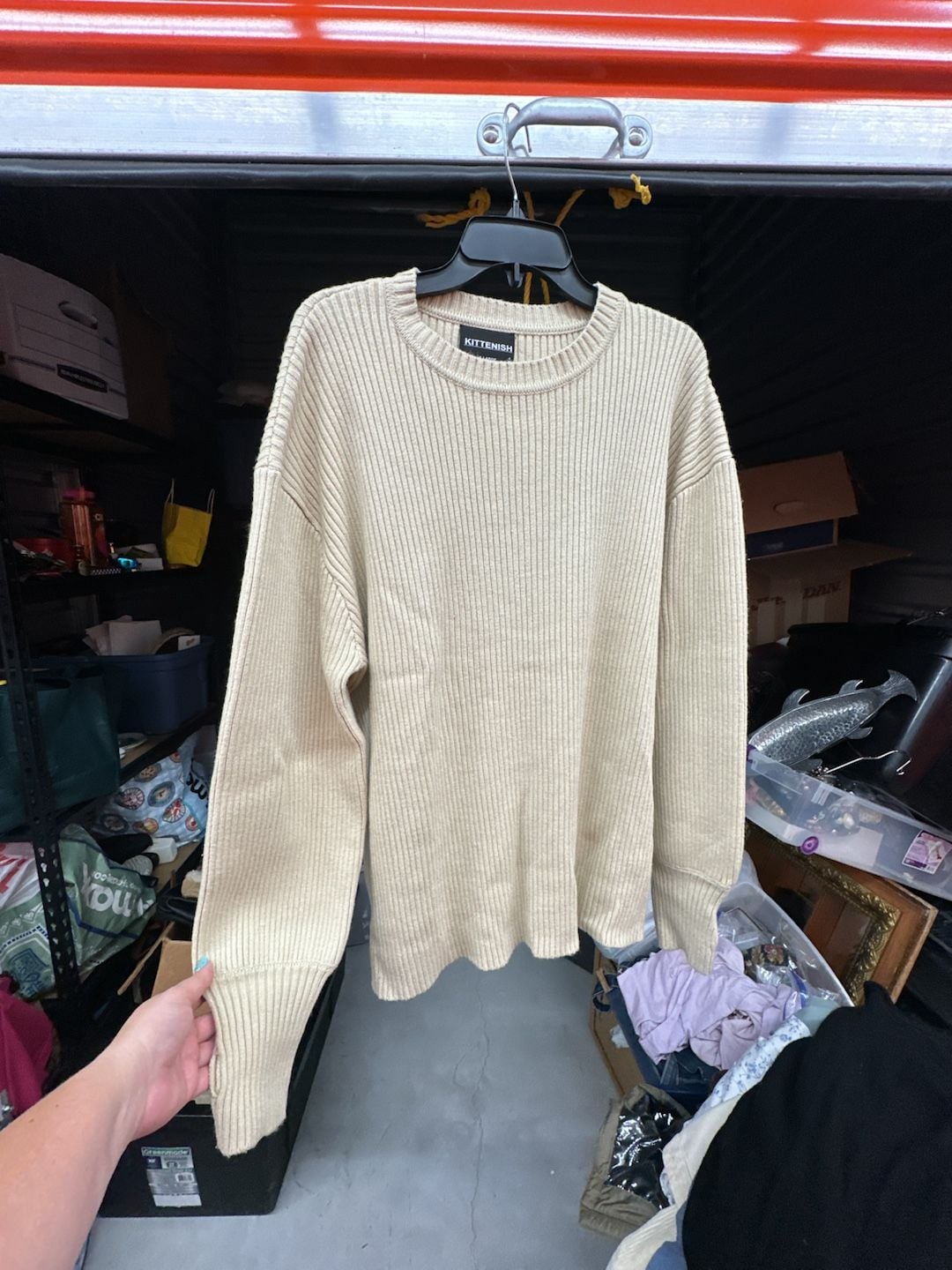 Kittenish X-Large Beige Ribbed Knit Pullover Sweater 2