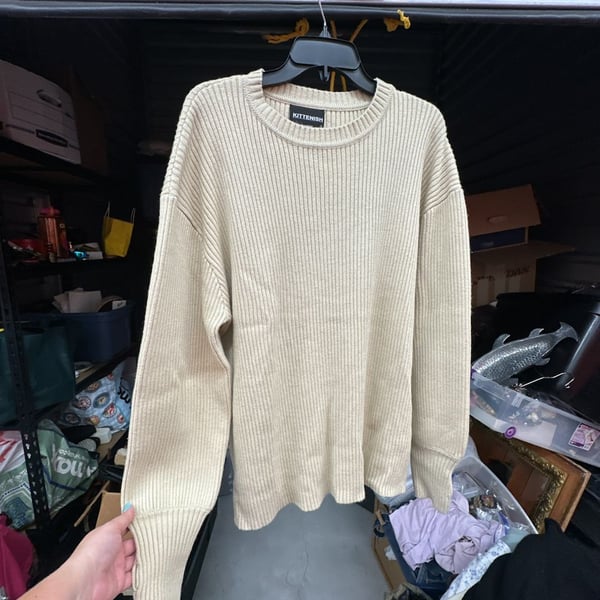 Kittenish X-Large Beige Ribbed Knit Pullover Sweater