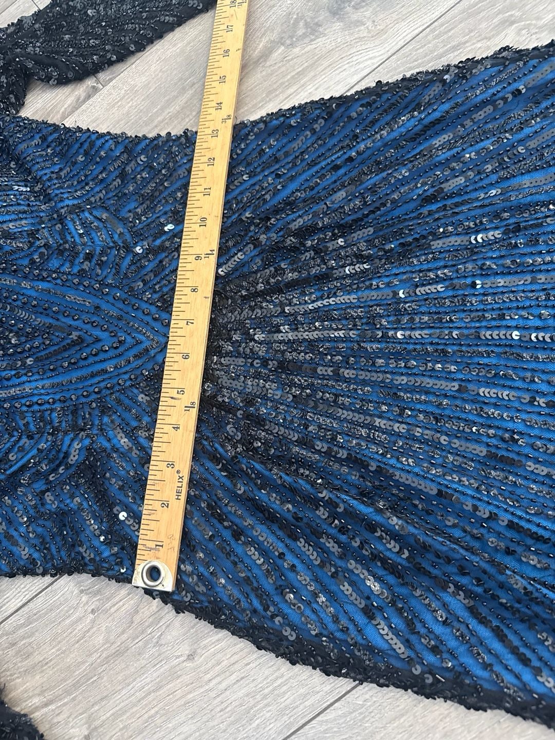 Scala Beaded and Sequinned Long Sleeve Mini Dress Blue Black Size 10 13