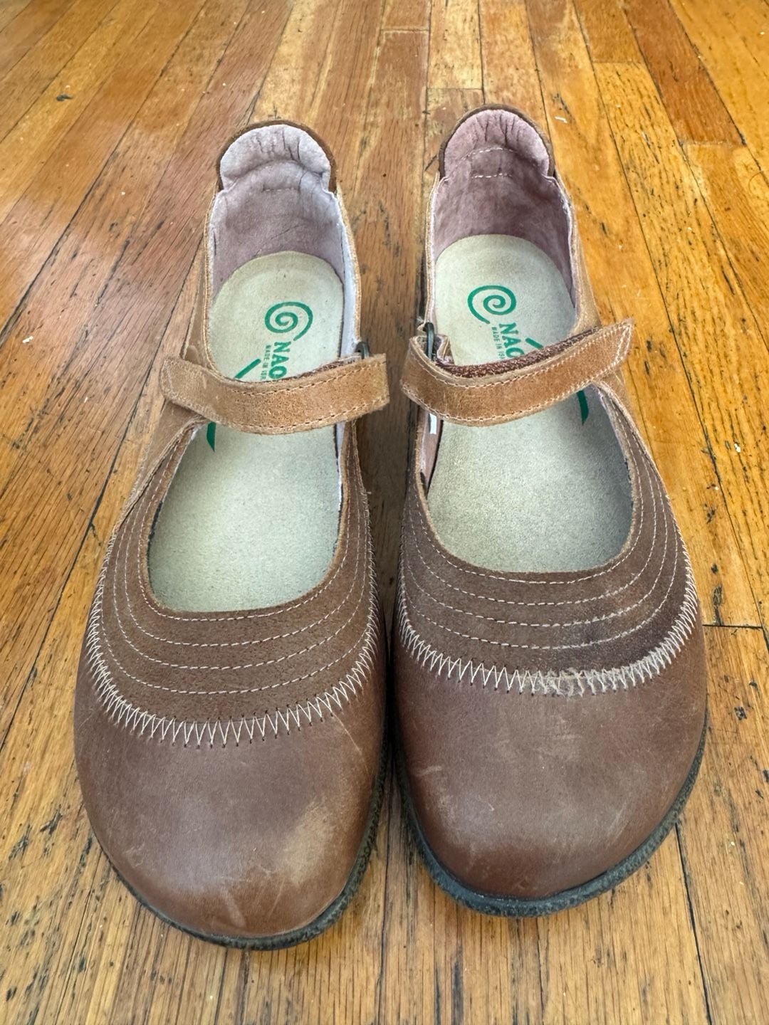 Naot Kirei Brown Leather Mary Jane Flat Shoes Size 37 4