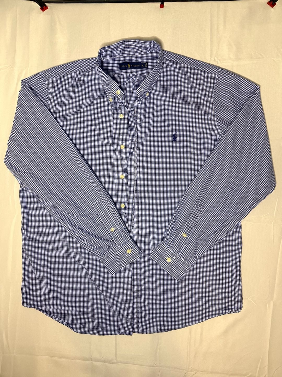 Ralph Lauren Men's Blue White Gingham Check Long Sleeve Button Down Shirt XL 2