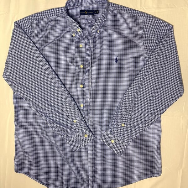 Ralph Lauren Men's Blue White Gingham Check Long Sleeve Button Down Shirt XL