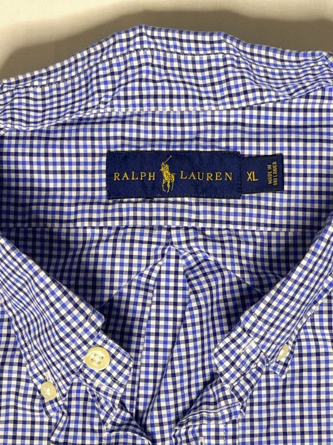 Ralph Lauren Men's Blue White Gingham Check Long Sleeve Button Down Shirt XL 5