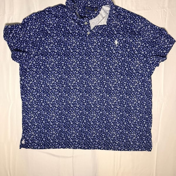Polo Ralph Lauren Custom Slim Fit Blue Floral Print Short Sleeve Polo Shirt XXL