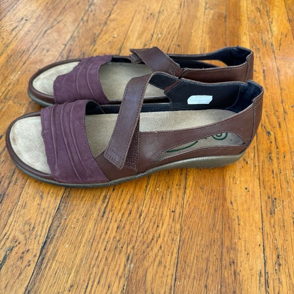 Naot Papaki Brown and Purple Leather Nubuck Sandals Women's Size 37