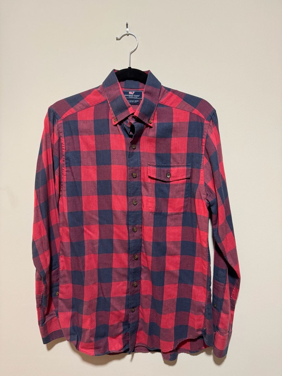 Vineyard Vines Slim Fit Crosby Shirt Men’s Small Red Navy Buffalo Plaid Linen 2