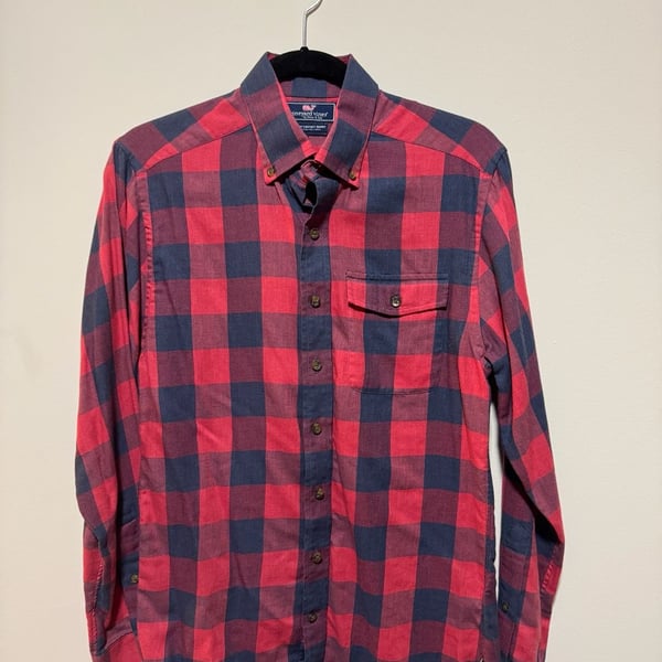 Vineyard Vines Slim Fit Crosby Shirt Men’s Small Red Navy Buffalo Plaid Linen