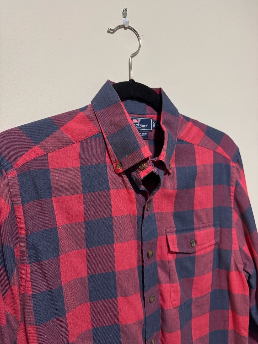 Vineyard Vines Slim Fit Crosby Shirt Men’s Small Red Navy Buffalo Plaid Linen 4