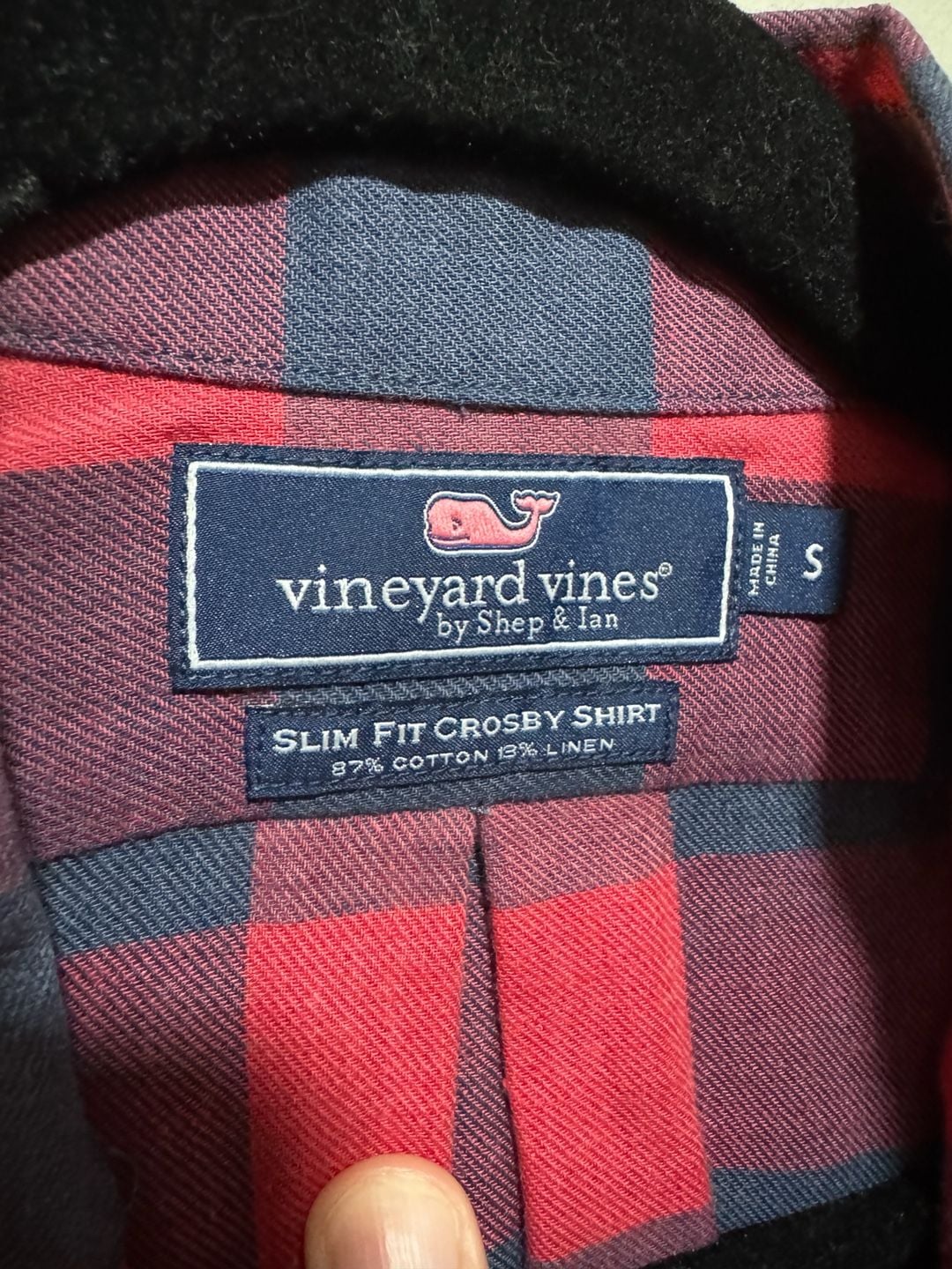 Vineyard Vines Slim Fit Crosby Shirt Men’s Small Red Navy Buffalo Plaid Linen 5