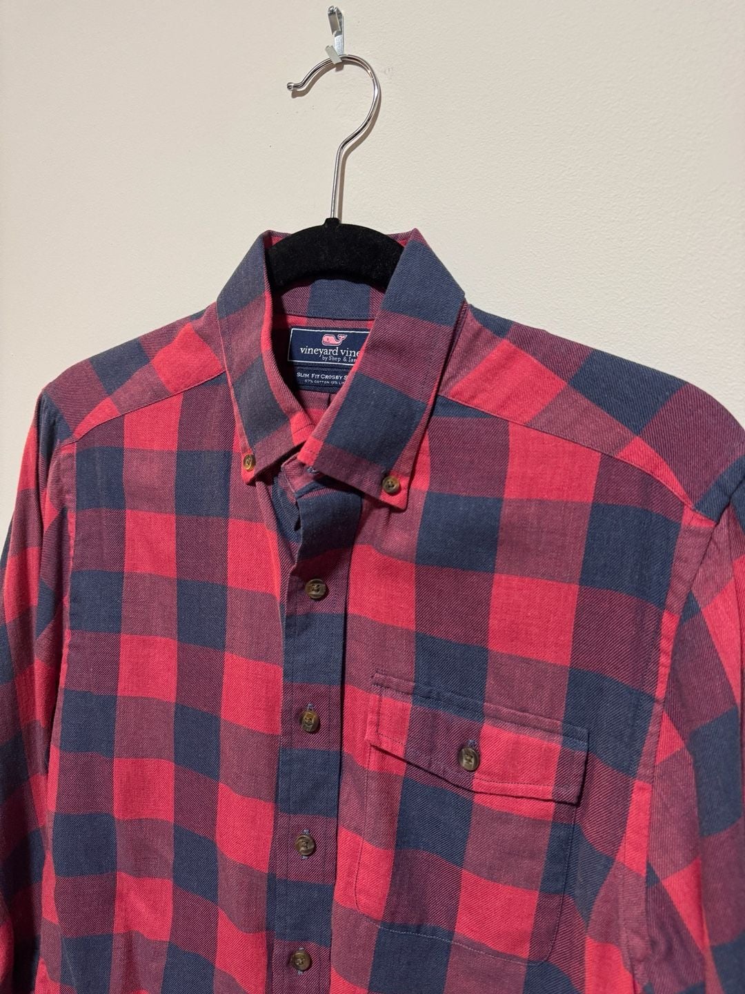 Vineyard Vines Slim Fit Crosby Shirt Men’s Small Red Navy Buffalo Plaid Linen 6