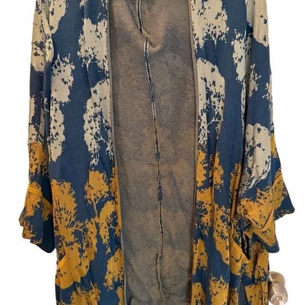 MarlaWynne Jacquard Knit Matte Shine Topper JP 3L Blue Yellow  Open Cardigan