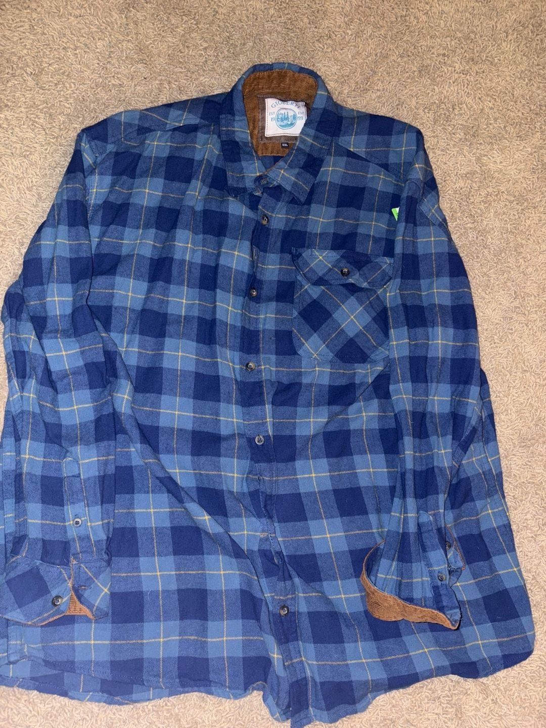 Gioberti Men's Brushed Flannel Plaid Checkered Shirt with Corduroy Blue XXL 2