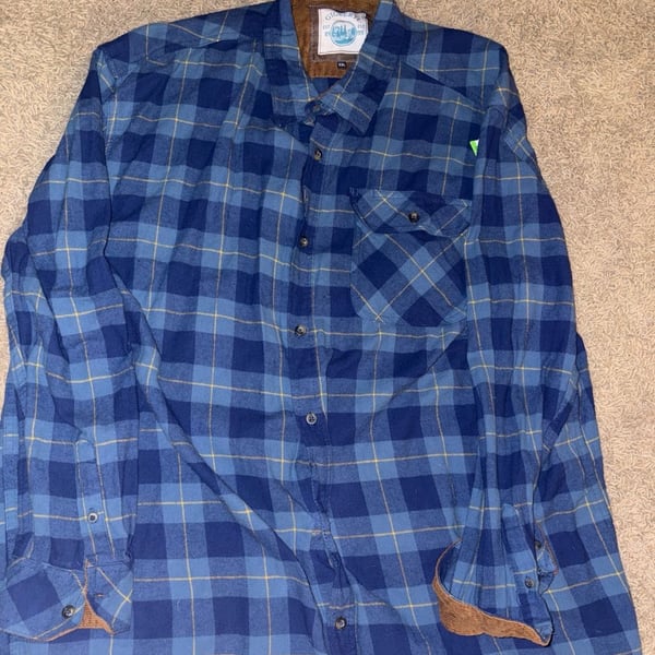 Gioberti Men's Brushed Flannel Plaid Checkered Shirt with Corduroy  Blue XXL