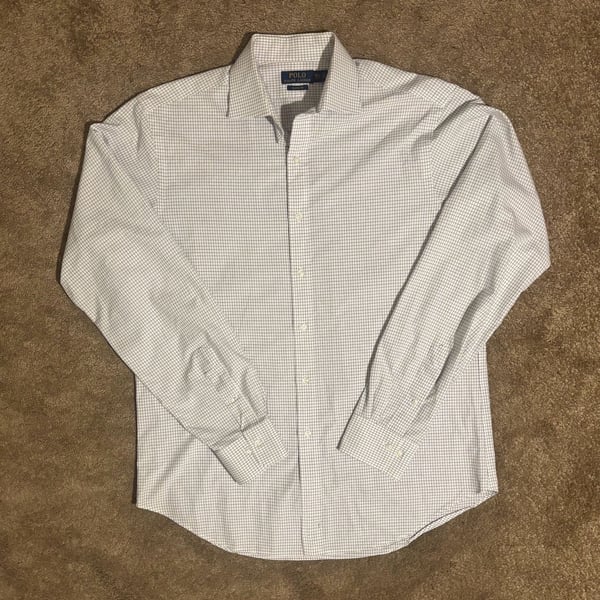 Polo Ralph Lauren Mens L 16.5 36/37 Classic Fit White Check Button Down Shirt