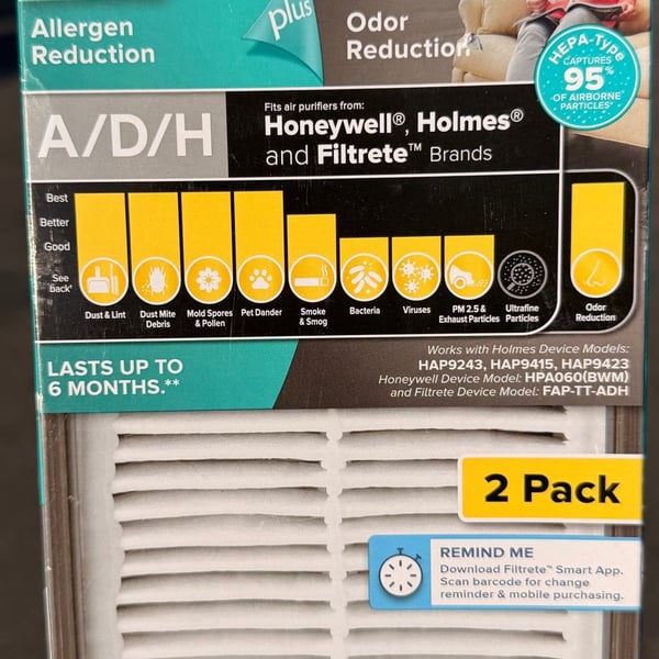 Filtrete A/D/H Allergen Reduction Plus Odor Reduction Room Air Purifier Filter, 2 Pack