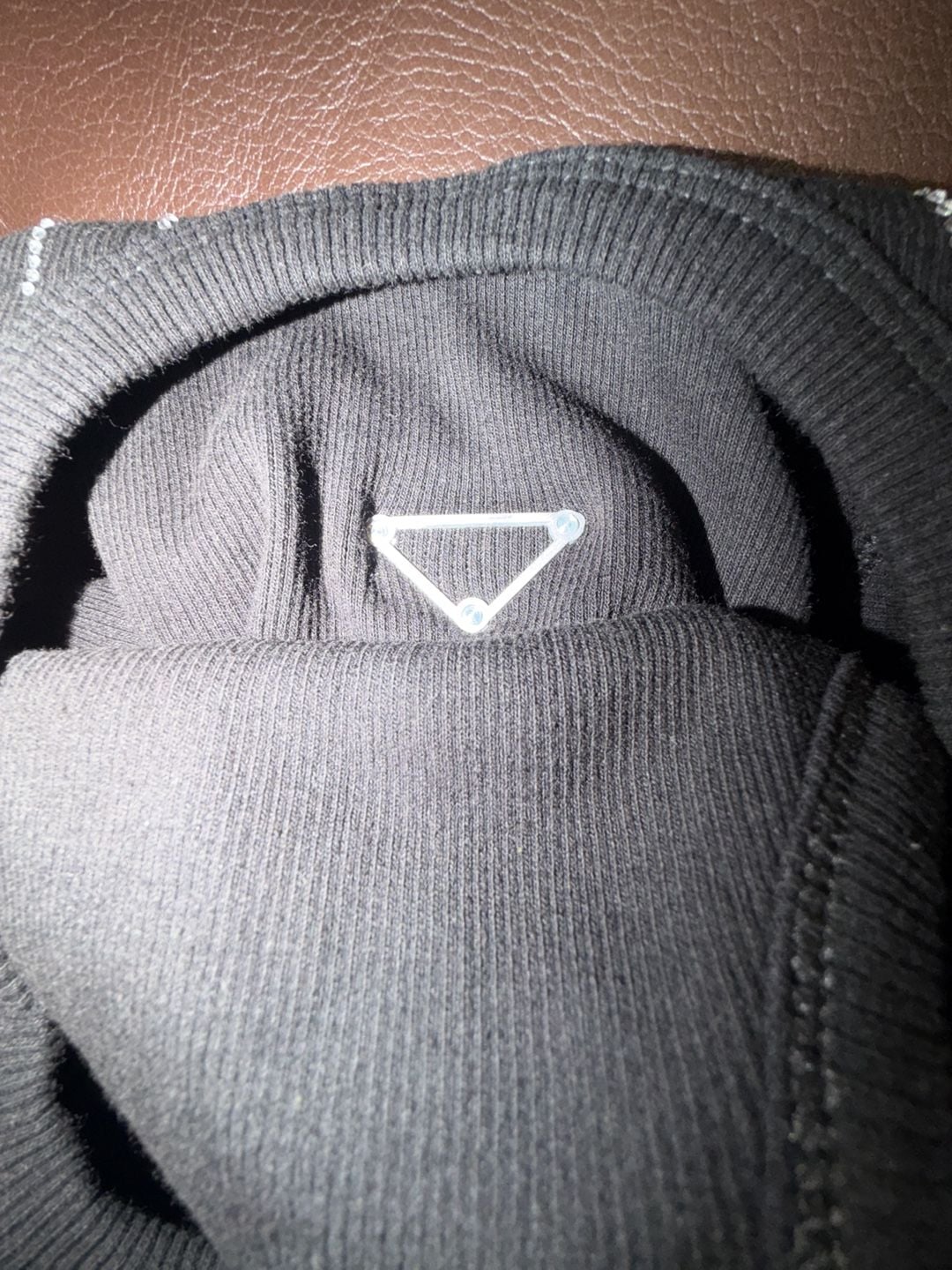 Prada Black Ribbed Tank Top with Crystal Stripes and Triangle Logo 8