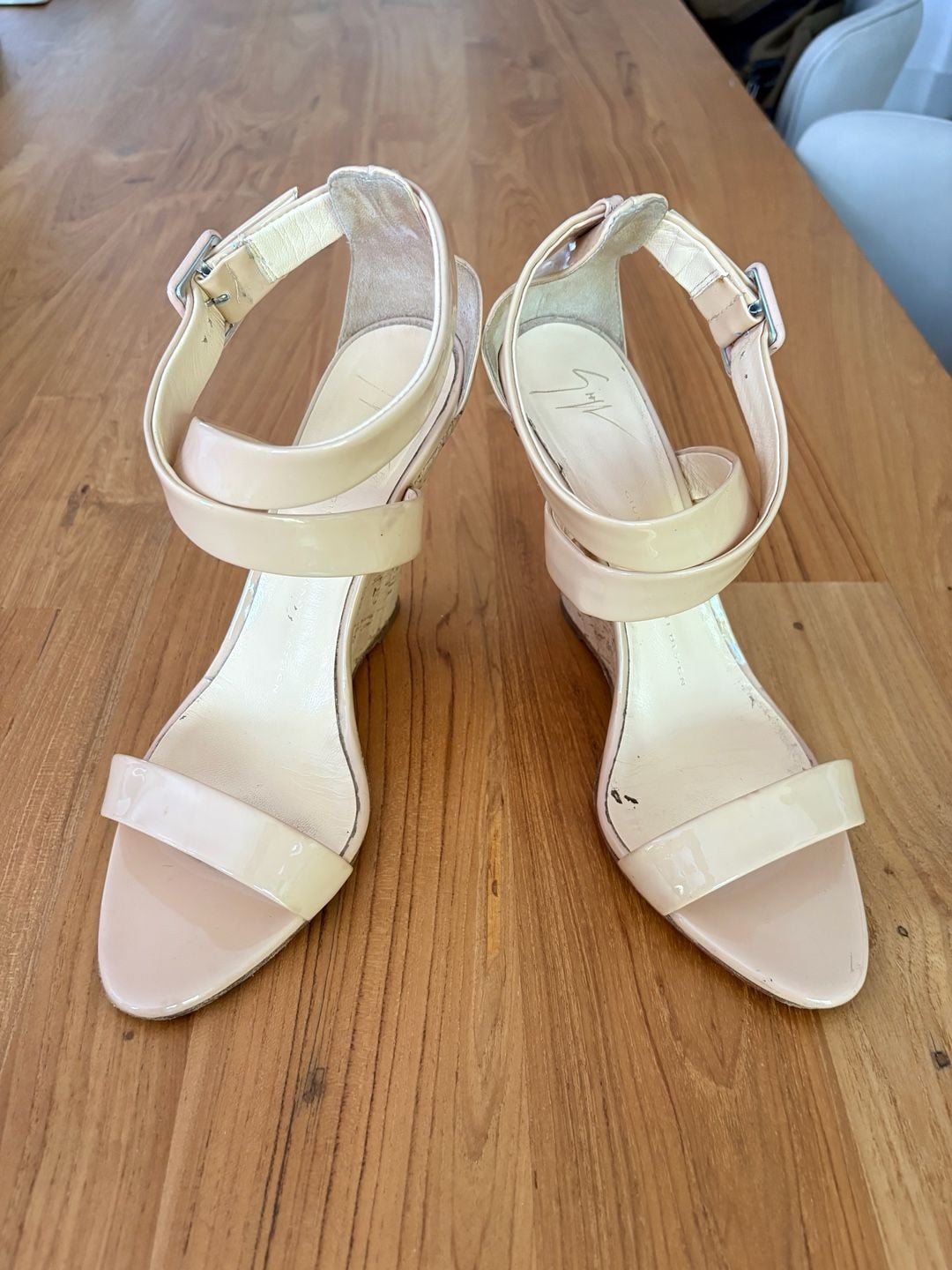 Giuseppe Zanotti Design Beige Patent Leather Cork Wedge Sandals 2
