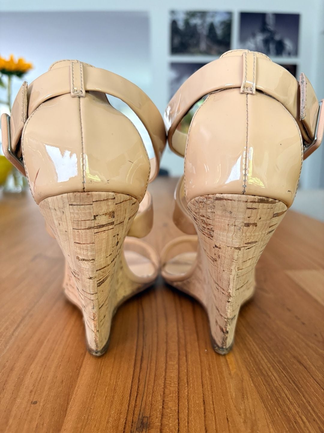 Giuseppe Zanotti Design Beige Patent Leather Cork Wedge Sandals 3