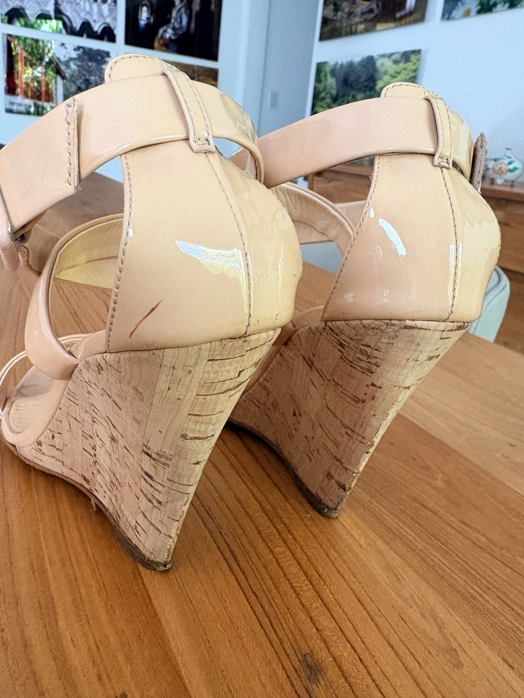 Giuseppe Zanotti Design Beige Patent Leather Cork Wedge Sandals 4