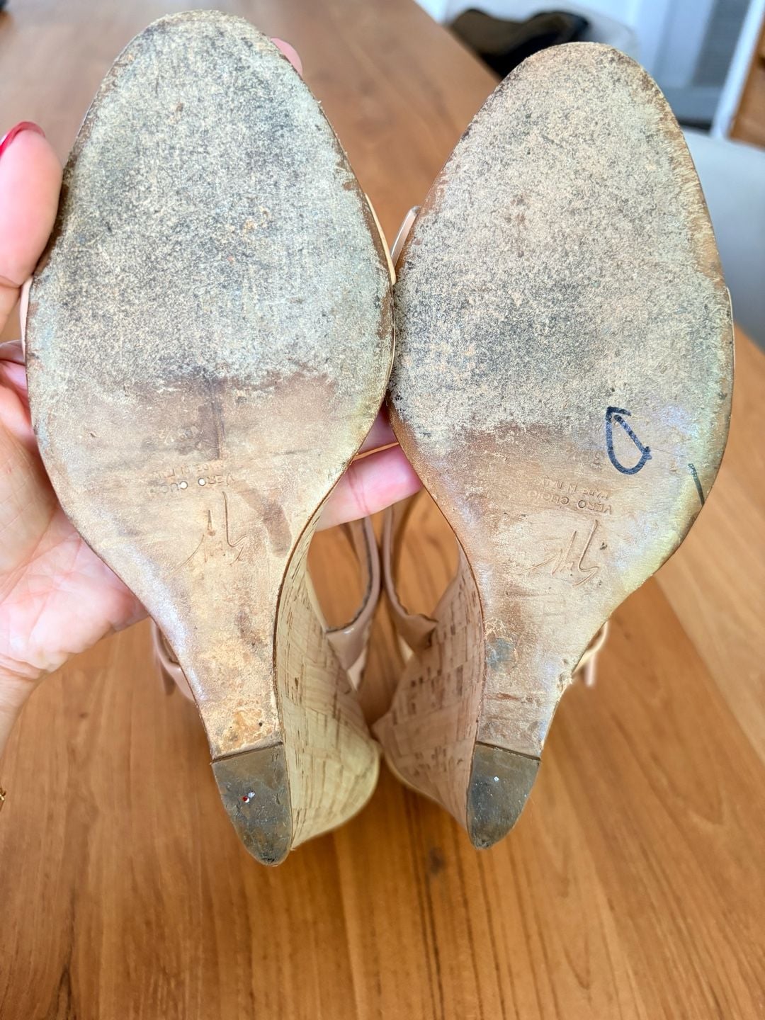 Giuseppe Zanotti Design Beige Patent Leather Cork Wedge Sandals 7