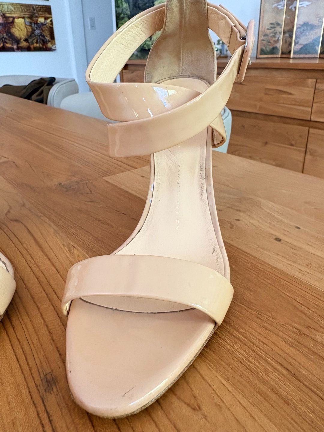 Giuseppe Zanotti Design Beige Patent Leather Cork Wedge Sandals 9