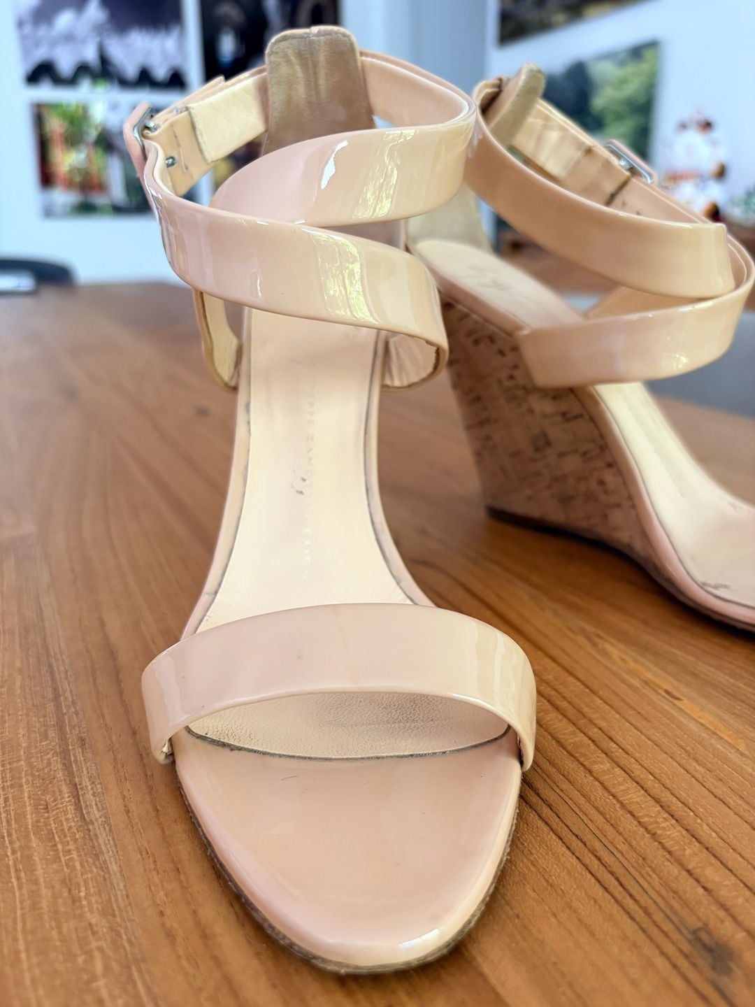 Giuseppe Zanotti Design Beige Patent Leather Cork Wedge Sandals 10