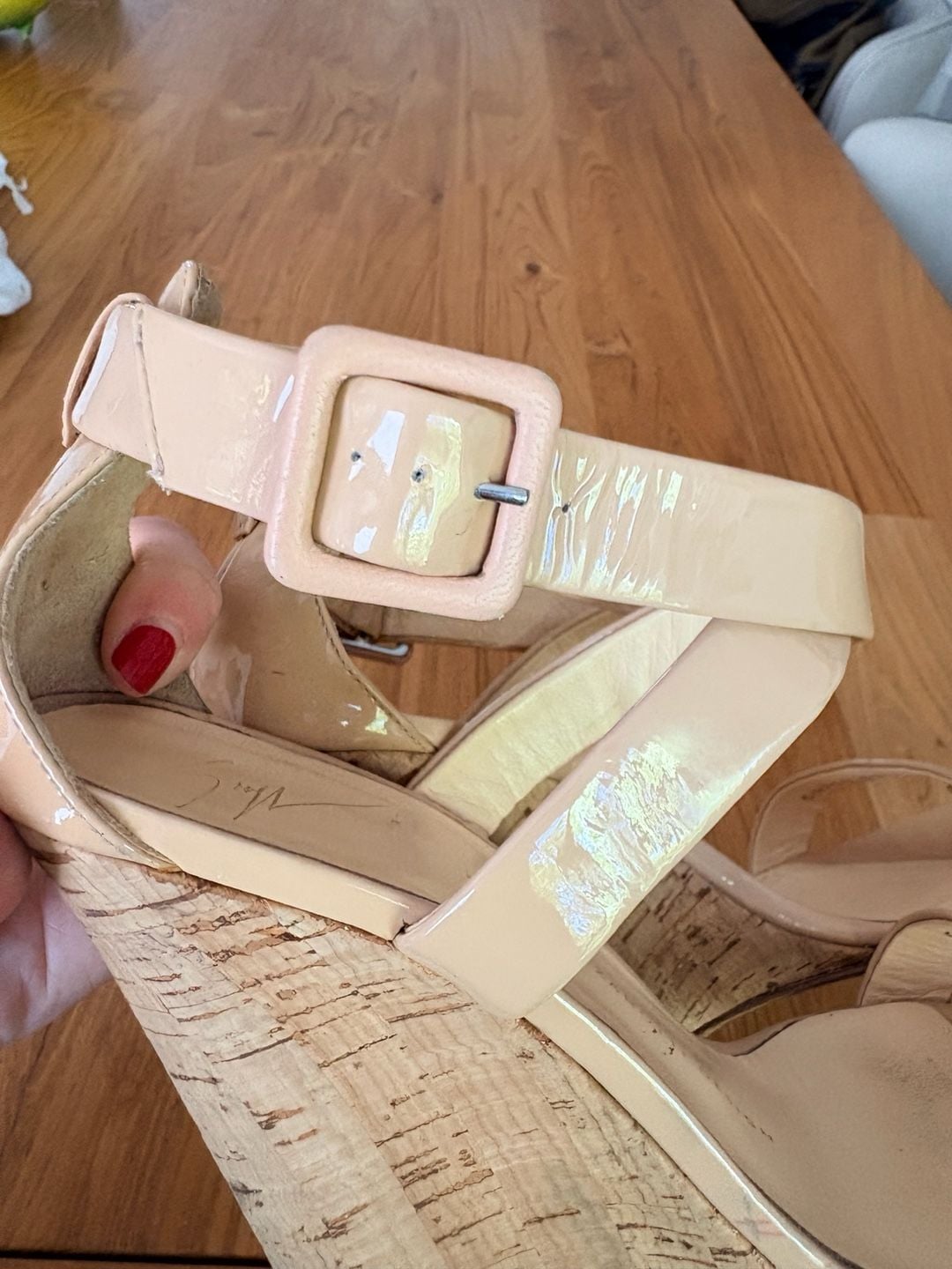 Giuseppe Zanotti Design Beige Patent Leather Cork Wedge Sandals 11