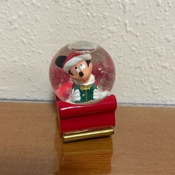 Disney Mickey Mouse Christmas Mini Snow Globe in Sleigh, 2003