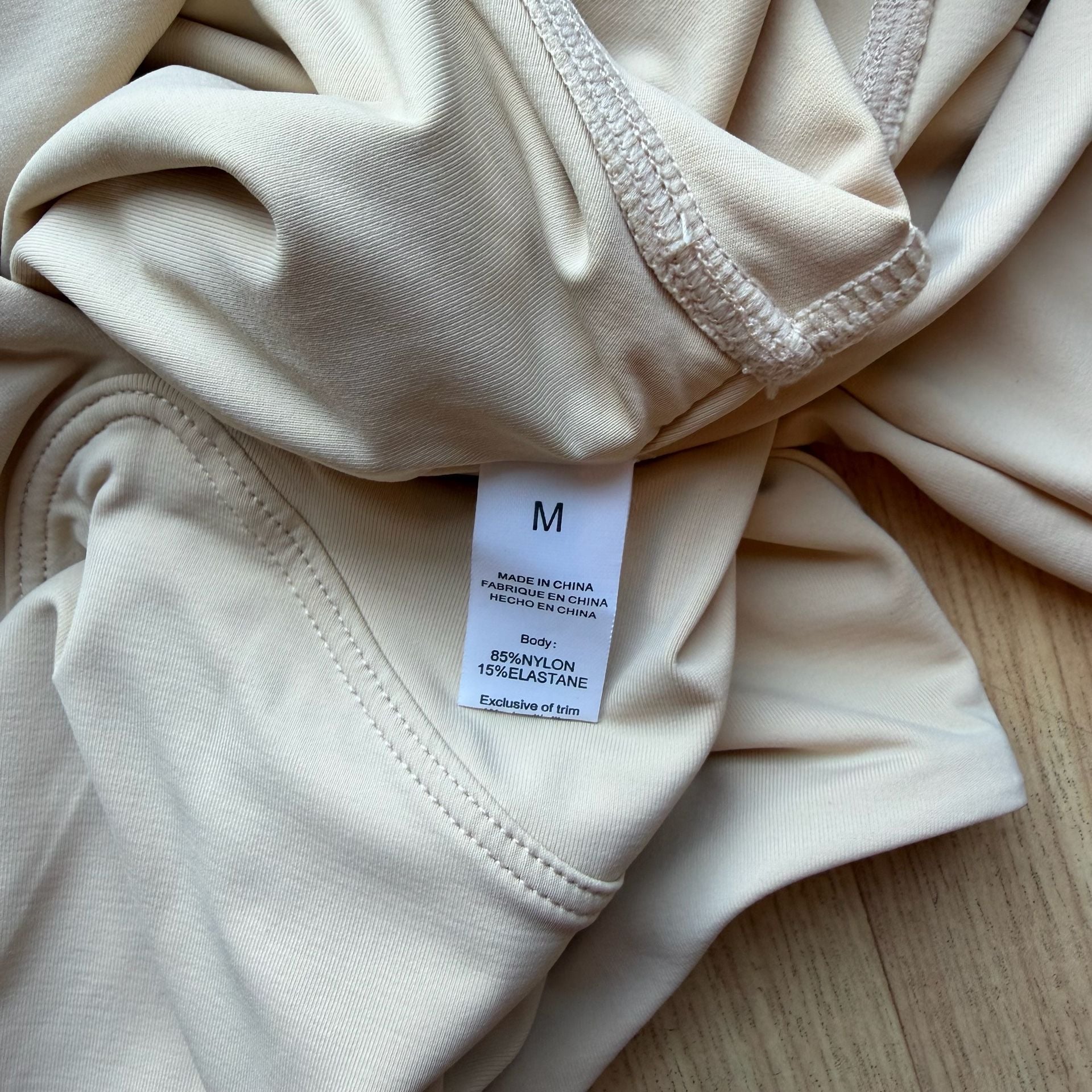 Seamless V-Neck Long Sleeve Bodysuit Tan Qinsen Medium 5