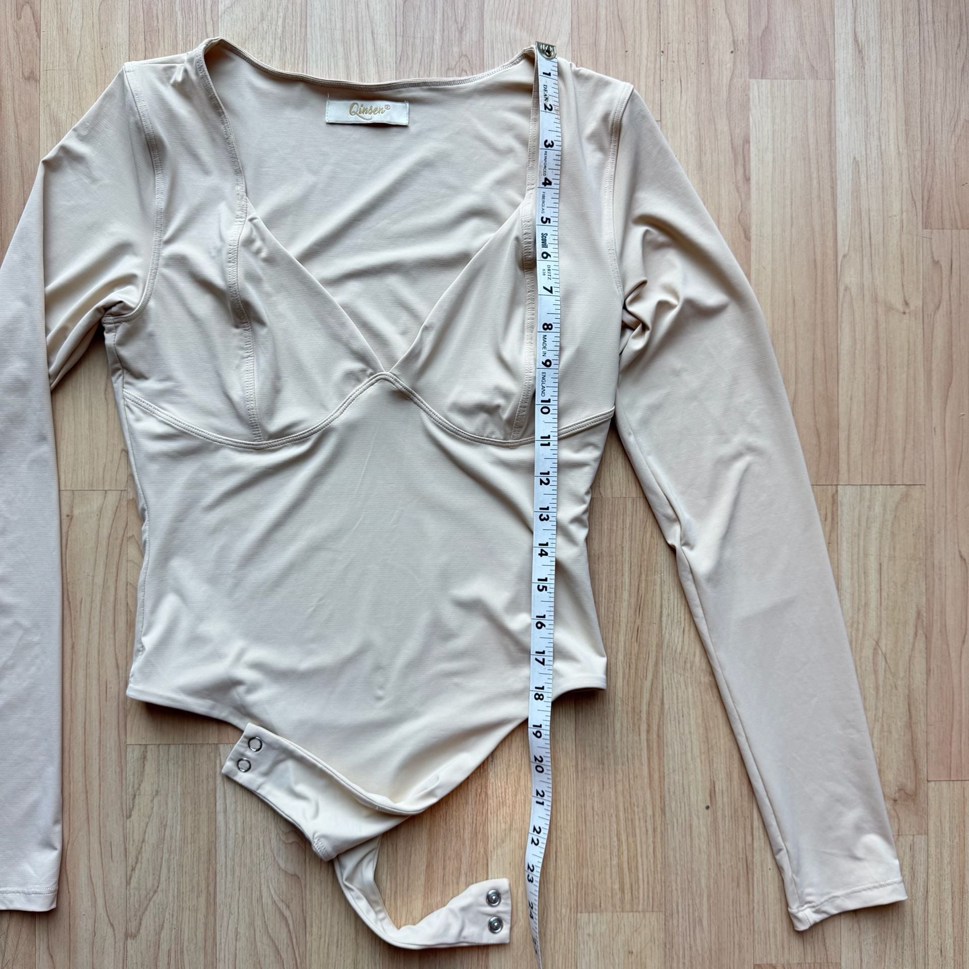 Seamless V-Neck Long Sleeve Bodysuit Tan Qinsen Medium 6