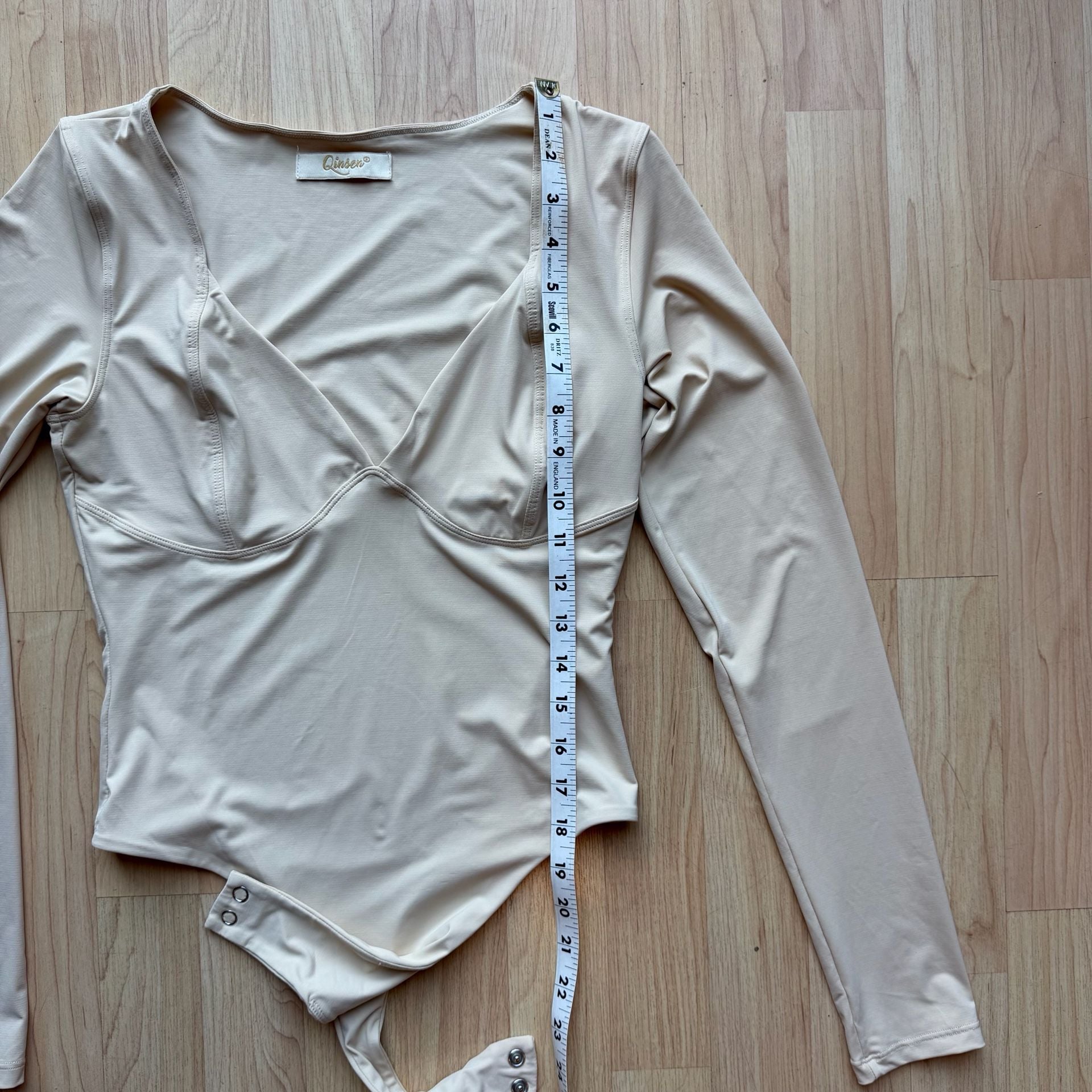 Seamless V-Neck Long Sleeve Bodysuit Tan Qinsen Medium 8