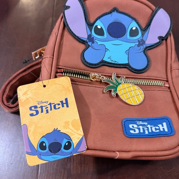 Bioworld Disney Lilo and Stitch Mini Backpack Brown Faux Leather with Pineapple Zipper Pull