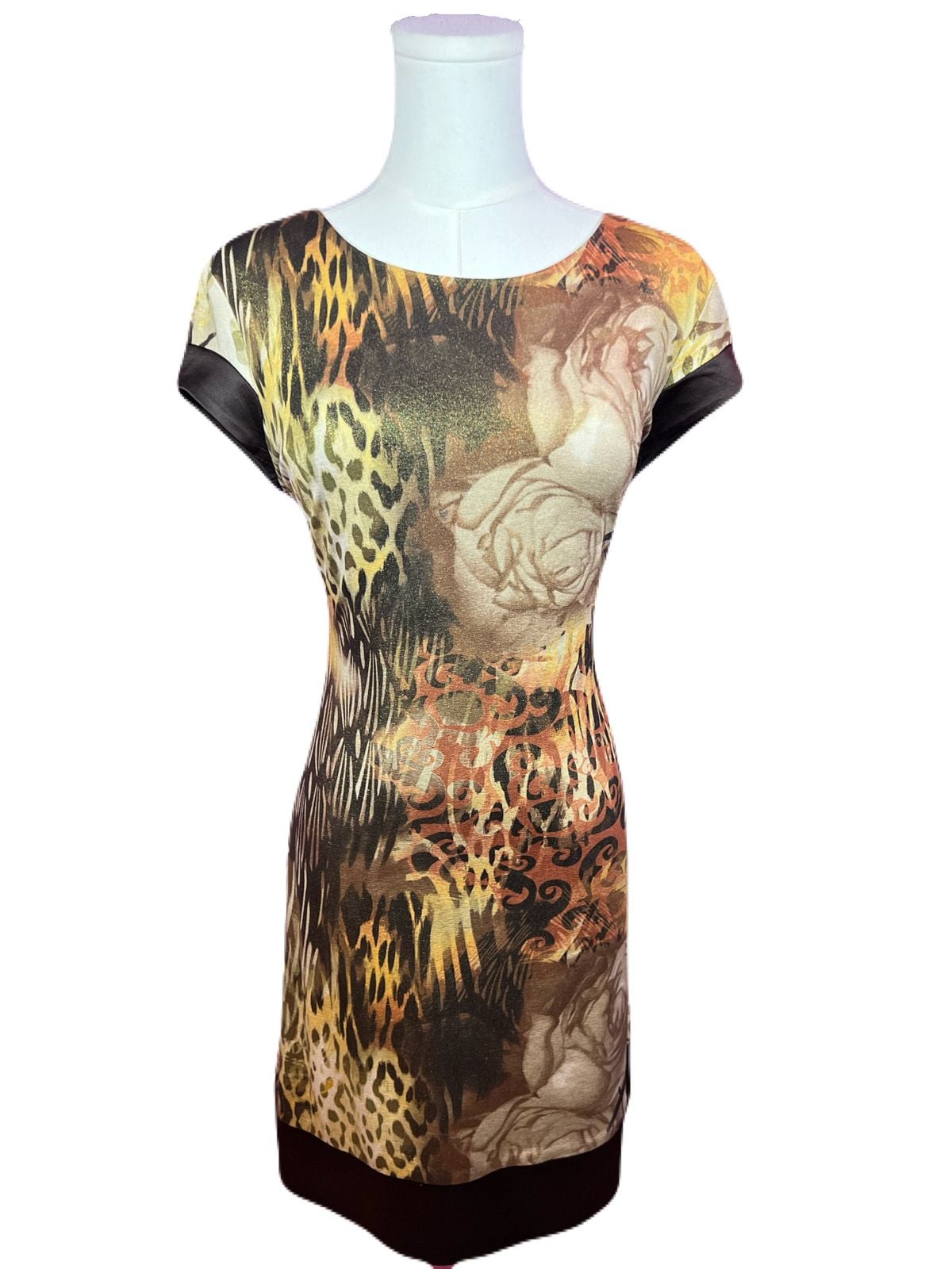 Caché Animal Print Floral Metallic Bodycon Vintage Y2K Cocktail Mini Dress Size 10 2