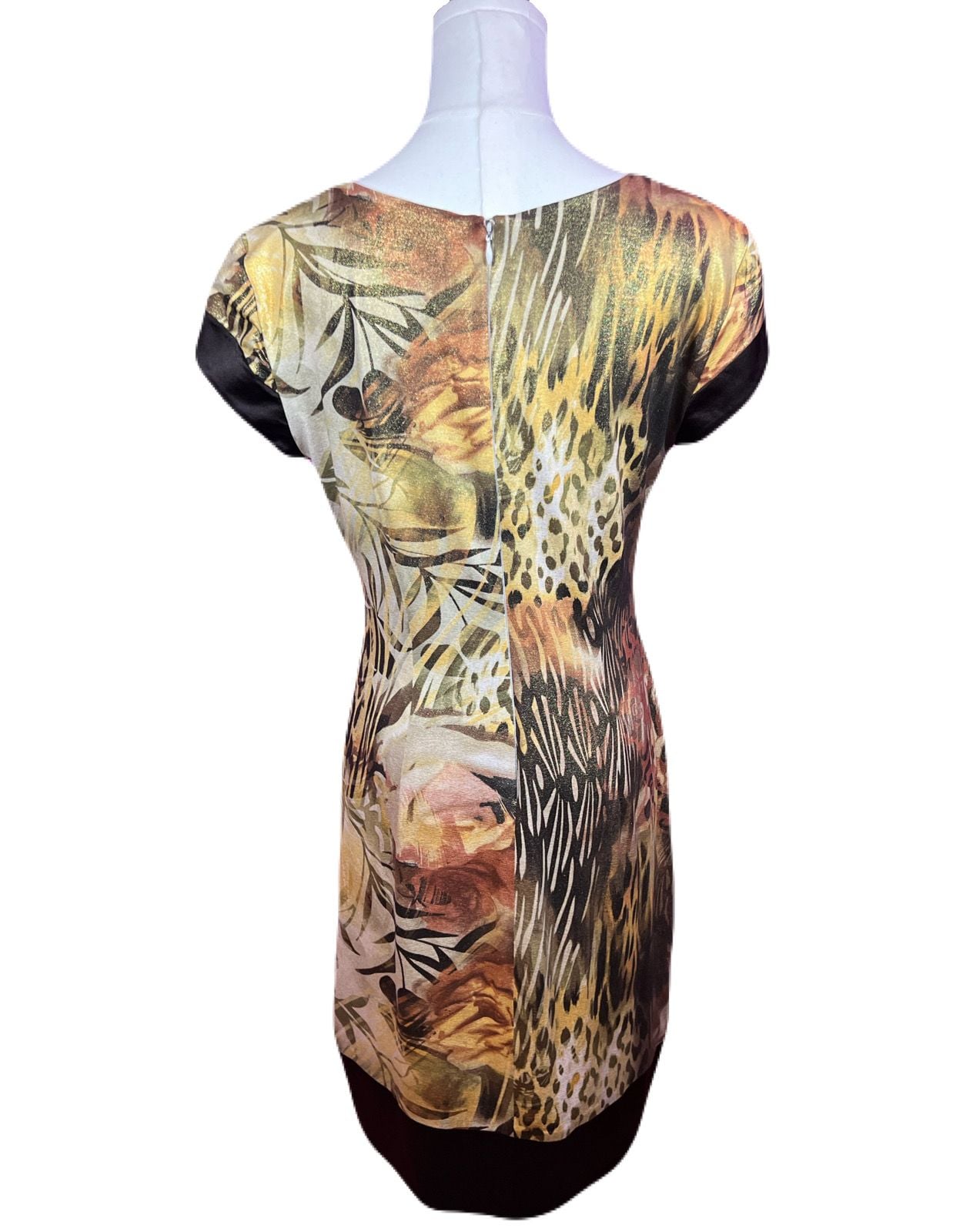 Caché Animal Print Floral Metallic Bodycon Vintage Y2K Cocktail Mini Dress Size 10 3