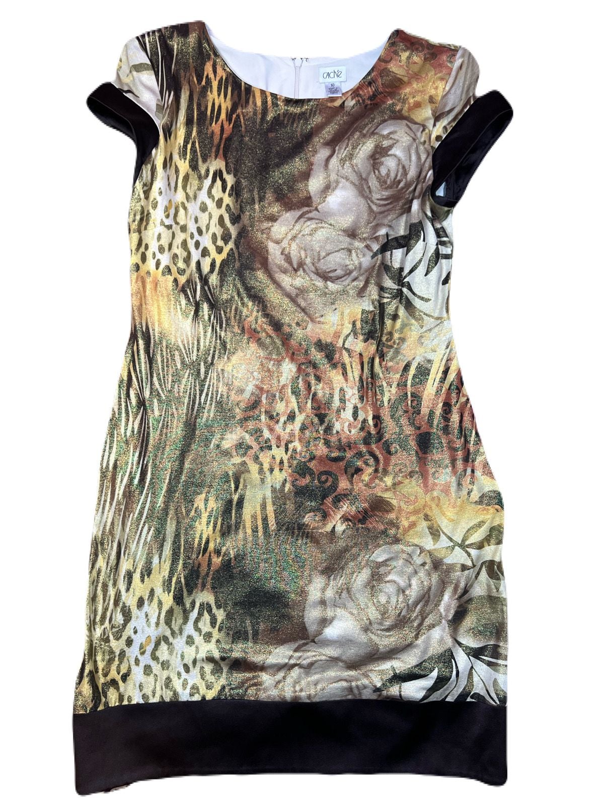 Caché Animal Print Floral Metallic Bodycon Vintage Y2K Cocktail Mini Dress Size 10 5