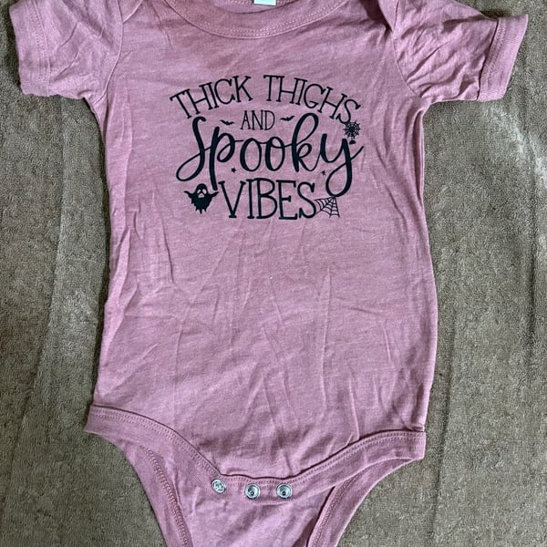 Thick Thighs And Spooky Vibes Heather CVC Pink Baby Bodysuit 6-12 MO