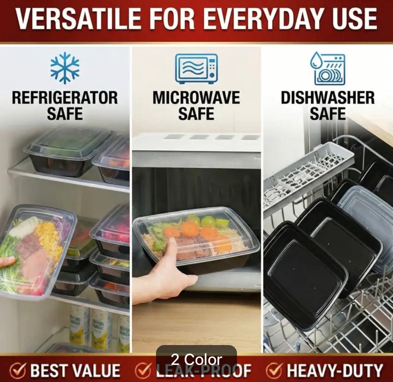 100pcs 38oz Black Rectangular Meal Prep Containers Food Storage 50 bowls/50 lid 13