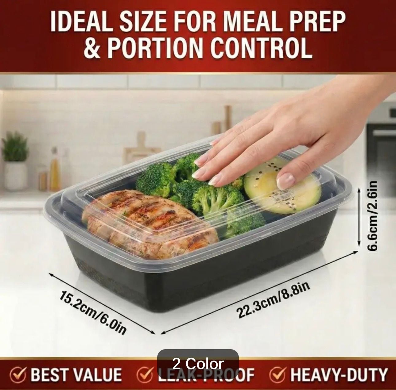 100pcs 38oz Black Rectangular Meal Prep Containers Food Storage 50 bowls/50 lid 14