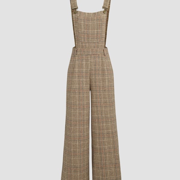 Houndstooth Square Neck Buckle Up Jumpsuit Cider SZ medium