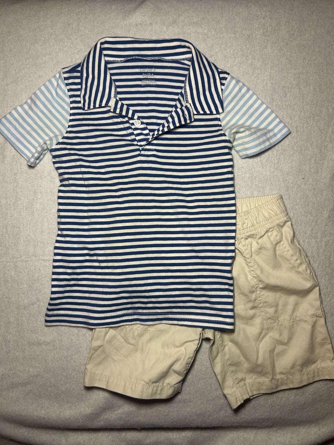 Carter's 2-Piece Striped Jersey Polo & Canvas Short Set, Size 3T/3A 1