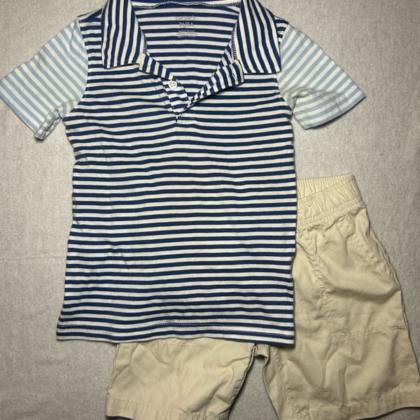 Carter's 2-Piece Striped Jersey Polo & Canvas Short Set, Size 3T/3A