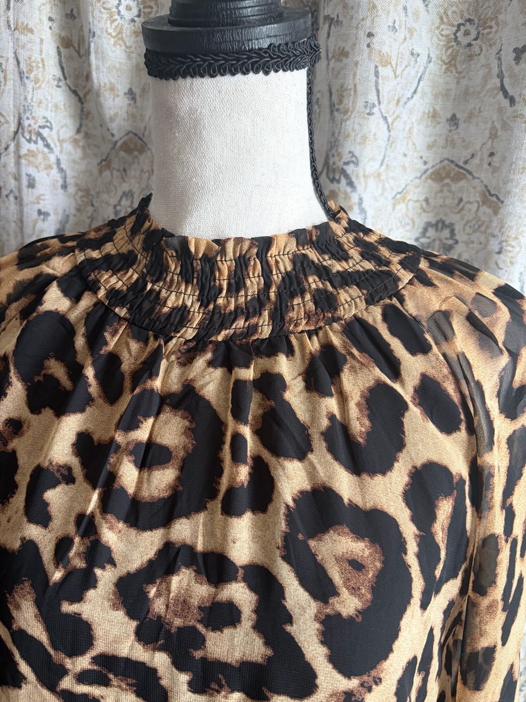 Lily's Kloset Leopard Print Chiffon Smocked Mock Neck Long Sleeve Dress 5