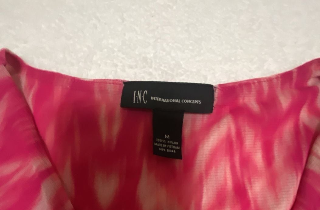 INC International Concepts Printed Top Blouse Pink White Petite PS 6