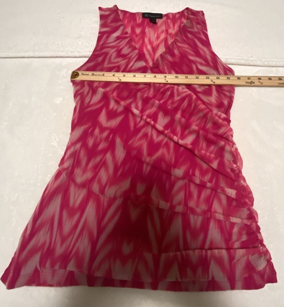 INC International Concepts Printed Top Blouse Pink White Petite PS 8